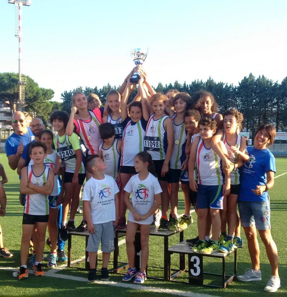 Gli esordienti e i ragazzi AD MAIORA FRASCATI hanno vinto a Ciampino la SuperCoppa Athletics 2018. Nella foto con i loro istruttori Veronica Correale e Matteo Moretti. 